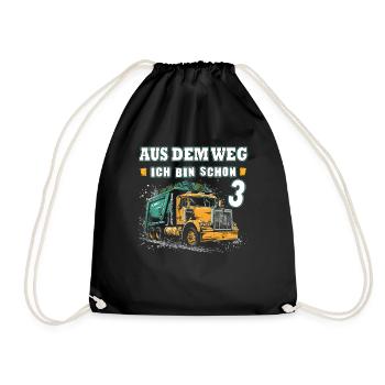 3rd birthday three years garbage truck - Drawstring Bag - black - Front