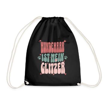 Dog Hair & Glitter – Funny Retro Dog Design - Drawstring Bag - black - Front