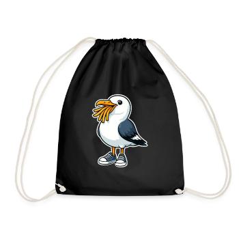 Mouette Drôle Avec Frites Et Baskets - Sac de sport léger - noir - Devant
