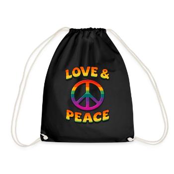 Love & Peace - Drawstring Bag - black - Front