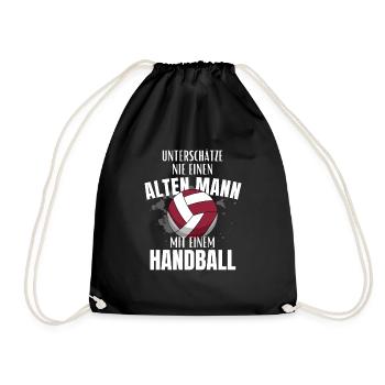 Unterschätze nie einen alten Mann mit Handball - Turnbeutel - Schwarz - Vorne