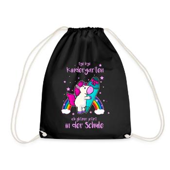 Einschulung Schuleinführung Schulkind Einhorn - Turnbeutel - Schwarz - Vorne