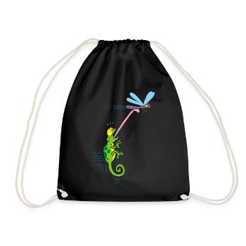 Chameleon and dragonfly - Drawstring Bag - black - Front