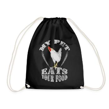 my pet eats your food chicken chickens grains - Drawstring Bag - black - Front