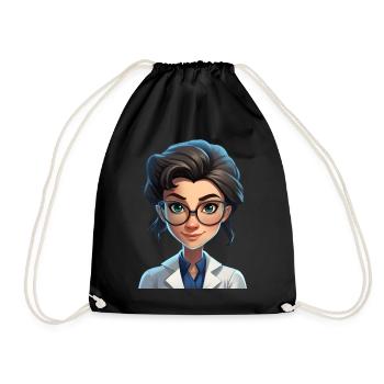 Portrait einer jungen Frau im Cartoon Stil - Turnbeutel - Schwarz - Vorne