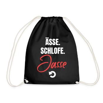 Essen, schlafen, jassen, repeat! - Turnbeutel - Schwarz - Vorne