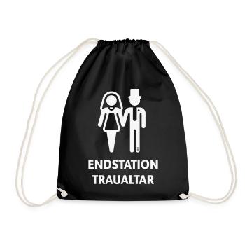 Endstation Traualtar (Bräutigam / Braut / JGA / W) - Turnbeutel - Schwarz - Vorne