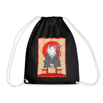 Samurai Japan Katze Torii Ninja Anime Katze - Turnbeutel - Schwarz - Vorne
