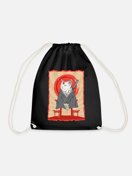 Samurai Japan Katze Torii Ninja Anime Katze - Turnbeutel - Schwarz