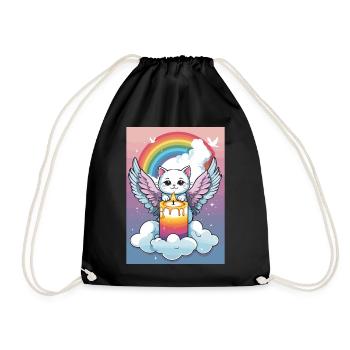 Cute Cat Angel - Drawstring Bag - black - Front
