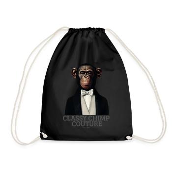 Elegante Schimpansen-Couture | Eleganter Affe im Smoking - Turnbeutel - Schwarz - Vorne