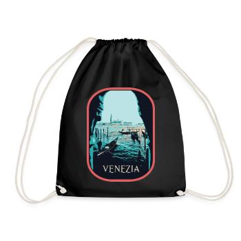 Illustration typische Ansicht von Venedig und Gondeln - Turnbeutel - Schwarz - Vorne