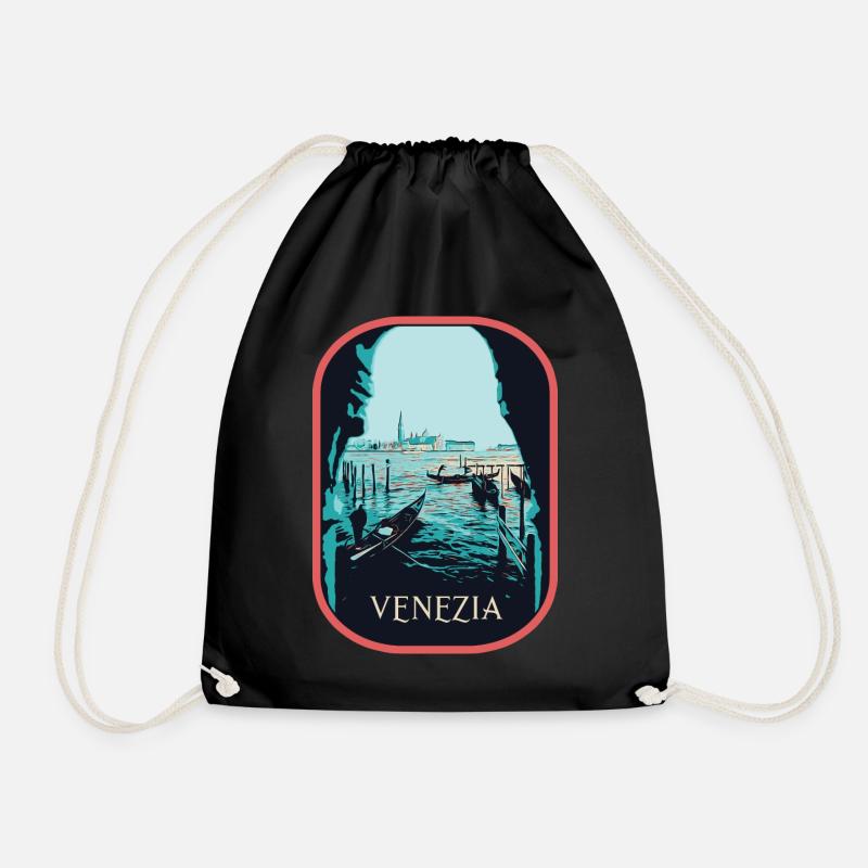 Illustration typische Ansicht von Venedig und Gondeln - Turnbeutel - Schwarz