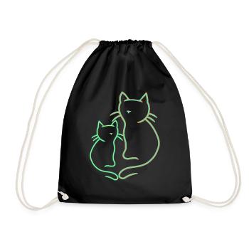 Cat Teens Kids Cats Vintage 80's Retro - Drawstring Bag - black - Front