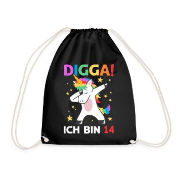 Digga Ich Bin 14 Jahre 14. Geburtstag Einhorn - Turnbeutel - Schwarz - Vorne