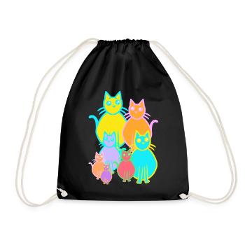 80s 90s Cats Cat Family Kids Child - Drawstring Bag - black - Front