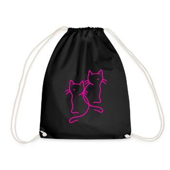 80er 90er Retro Vintage Katzen Katze Kätzchen - Turnbeutel - Schwarz - Vorne