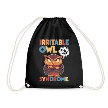 Irritable Owl Syndrome, funny pun - Drawstring Bag - black - Front