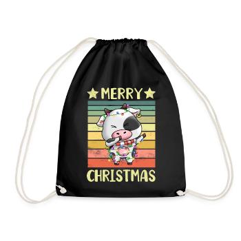 Frohe Weihnachten Kuh - Turnbeutel - Schwarz - Vorne