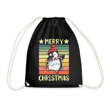 Merry Christmas Penguin - Drawstring Bag - black - Front