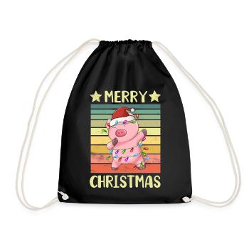 Merry Christmas Pig - Drawstring Bag - black - Front