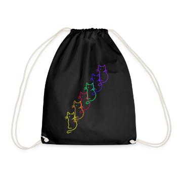 80er 90er Retro LGBT Regenbogen Katzen - Turnbeutel - Schwarz - Vorne