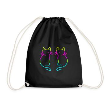 80er 90er Retro Vintage Katzen Regenbogen - Turnbeutel - Schwarz - Vorne