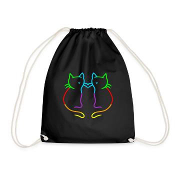 80er 90er Retro Regenbogen Herz Katzen Katze - Turnbeutel - Schwarz - Vorne