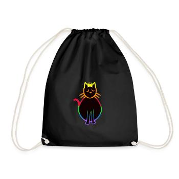 80er 90er Retro Regenbogen Katze Katzen - Turnbeutel - Schwarz - Vorne