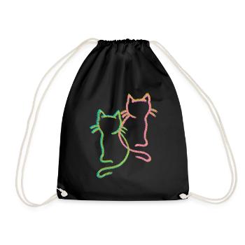 80er 90er Retro Vintage Katzen Katze Kätzchen - Turnbeutel - Schwarz - Vorne