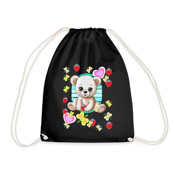 80s 90s Teddy Bear Bear Bears Kids Child - Drawstring Bag - black - Front