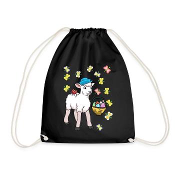 80s Easter Sheep Sheep Easter Eggs Lamb Kids - Drawstring Bag - black - Front