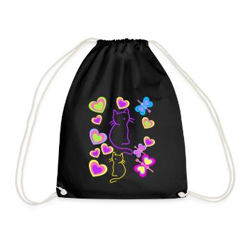 Old School Cats Cat 80s Retro Kids Child - Drawstring Bag - black - Front