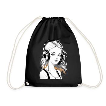 Music Woman Girl Headphones Rave Gift Idea - Drawstring Bag - black - Front