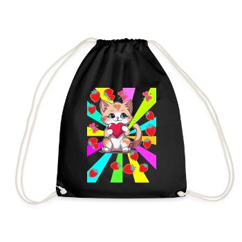80s Teen Summer Strawberry Cat Cats Child Heart - Drawstring Bag - black - Front