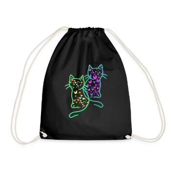 80er Retro Katzen Katze Teenie Schmetterlinge Kind - Turnbeutel - Schwarz - Vorne
