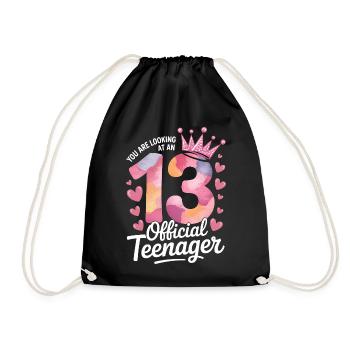 13th birthday teenager gift - Drawstring Bag - black - Front