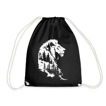 Lion Nature Forest Mountains Lion Head - Drawstring Bag - black - Front