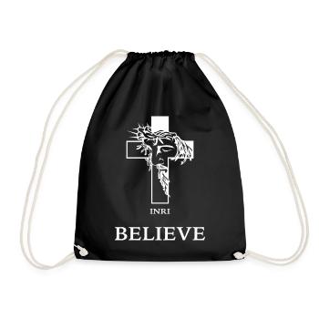 Believe – Modern Cross with Jesus - Drawstring Bag - black - Front