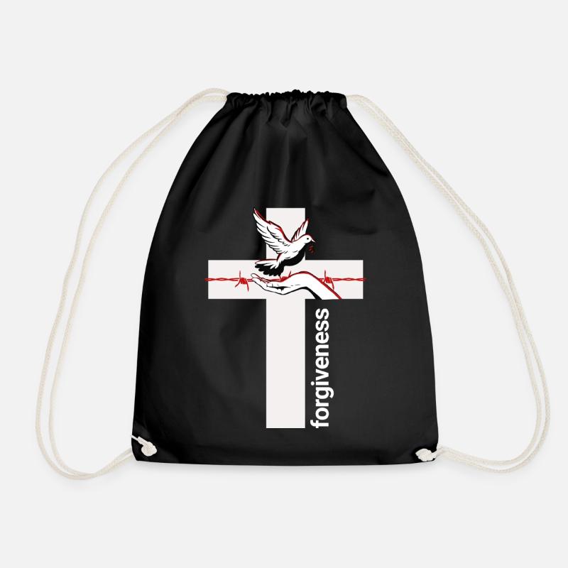 Forgiveness Dove Cross Embrace - Drawstring Bag - black