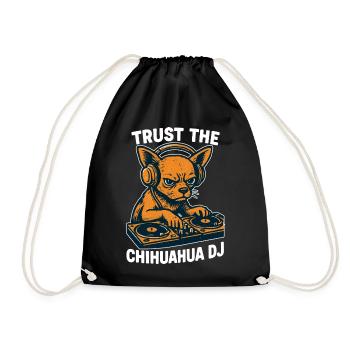 Chihuahua DJ Retro Turntables Headphones Gift - Drawstring Bag - black - Front