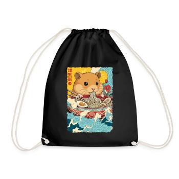 Hamster Ramen Noodles Japanese Art Anime - Drawstring Bag - black - Front