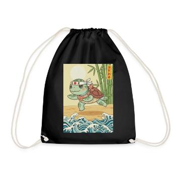 Kawaii Martial Arts Turtle - Drawstring Bag - black - Front