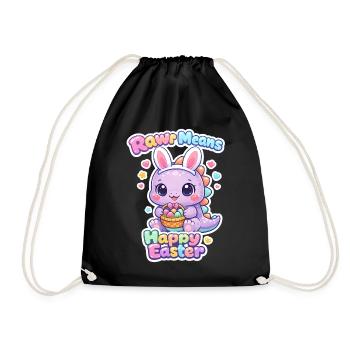 Bunnies Kids Easter Rawr Dino Happy Easter - Drawstring Bag - black - Front