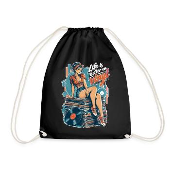 Life is better on vinyl - Pin-Up & Sneaker - Turnbeutel - Schwarz - Vorne