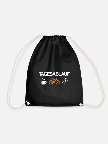 Tagesablauf Kaffee Mountainbike und Schlafen - Turnbeutel - Schwarz