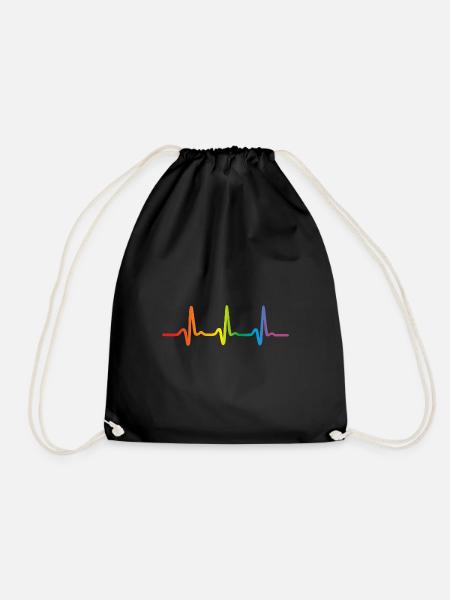 Rainbow Heartbeat, Lgbt Pride Ecg Pulse - Drawstring Bag - black