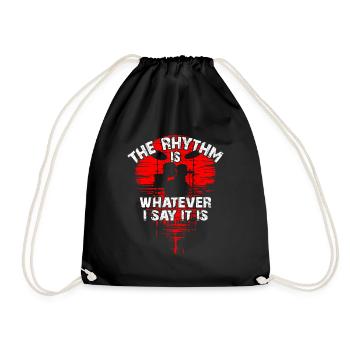 Drumset silhouette with reflection funny saying - Drawstring Bag - black - Front