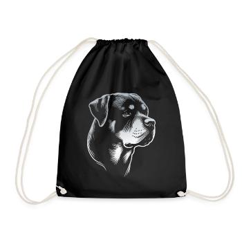 Rottweiler, dog head, drawing silver - Drawstring Bag - black - Front