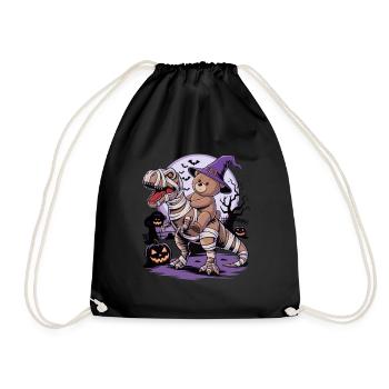 Teddy bear riding a dinosaur on Halloween - Drawstring Bag - black - Front